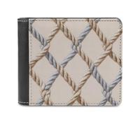 Jubonexis Portafoglio bifold in morbida pelle ecologica in poliuretano con reti nautiche su sfondo beige, portamonete, porta carte di credito, porta carte di credito, sottile, per uomini e donne