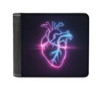Jubonexis Portafoglio bifold in morbida pelle PU a forma di cuore, blu neon e viola, portamonete, porta carte di credito, portafoglio sottile per uomini e donne