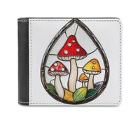 Jubonexis Portafoglio bifold in morbida pelle PU a forma di goccia con funghi in vetro colorato, portamonete, porta carte di credito, portafoglio sottile per uomini e donne