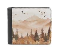 Jubonexis Portafoglio bifold in morbida pelle PU con acquarello, foresta di pino, montagna, portamonete, porta carte di credito, portafoglio sottile per uomini e donne