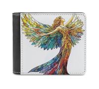Jubonexis Portafoglio bifold in morbida pelle PU con angelo in vetro colorato con ali, portamonete e carte di credito, porta carte di credito sottile, per uomini e donne