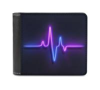 Jubonexis Portafoglio bifold in morbida pelle PU con battito cardiaco blu neon e viola, portamonete e carte di credito, portafoglio sottile resistente per uomini e donne