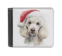 Jubonexis Portafoglio bifold in morbida pelle PU con cane bianco acquerello che indossa un cappello di Babbo Natale, portamonete porta carte di credito, portafoglio sottile resistente per uomini e