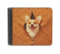Jubonexis Portafoglio bifold in morbida pelle PU con cerniera con il volto del cane Corgi, portamonete e carte di credito, portafoglio sottile resistente per uomini e donne