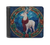 Jubonexis Portafoglio bifold in morbida pelle PU con cervo bianco con agrifoglio e vischio, portamonete, porta carte di credito, sottile, per uomini e donne
