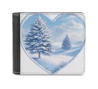 Jubonexis Portafoglio bifold in morbida pelle PU con cornice a forma di cuore, tranquillo inverno con colline innevate, portamonete, porta carte di credito, portafoglio sottile per uomini e donne