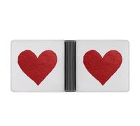 Jubonexis Portafoglio bifold in morbida pelle PU con cuore rosso, per San Valentino, stile minimale, portamonete, porta carte di credito, sottile, per uomini e donne