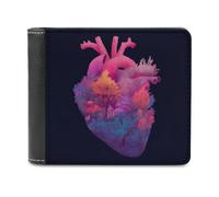 Jubonexis Portafoglio bifold in morbida pelle PU con cuore umano con foresta magica, portamonete e carte di credito, portafoglio sottile resistente per uomini e donne