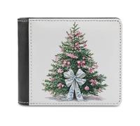 Jubonexis Portafoglio bifold in morbida pelle PU con decorazioni natalizie, albero in porcellana rosa, portamonete, porta carte di credito, porta carte di credito sottile, per uomini e donne