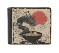 Jubonexis Portafoglio bifold in morbida pelle PU con drago giapponese che mangia ramen, portamonete, porta carte di credito, porta carte di credito sottile, per uomini e donne
