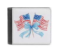 Jubonexis Portafoglio bifold in morbida pelle PU con due bandiere americane incrociate ad acquerello, portamonete e pass di credito, porta carte di credito sottile, per uomini e donne