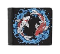 Jubonexis Portafoglio bifold in morbida pelle PU con due pesci rossi bianchi che nuotano, portamonete, porta carte di credito, portafoglio sottile per uomini e donne