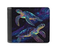 Jubonexis Portafoglio bifold in morbida pelle PU con due tartarughe marine al neon, portamonete e carte di credito, porta carte di credito sottile, per uomini e donne
