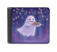 Jubonexis Portafoglio bifold in morbida pelle PU con fantasma volante che suona il violino in stile cartone animato, portamonete, porta carte di credito, sottile, per uomini e donne