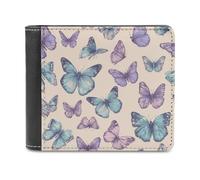Jubonexis Portafoglio bifold in morbida pelle PU con farfalle blu pastello e viola, portamonete, porta carte di credito, portafoglio sottile per uomini e donne