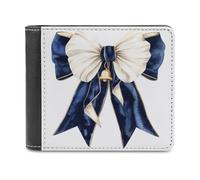 Jubonexis Portafoglio bifold in morbida pelle PU con fiocco in velluto blu navy con fiocco bianco e campanella dorata, portamonete, porta carte di credito, sottile, per uomini e donne