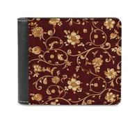 Jubonexis Portafoglio bifold in morbida pelle PU con fiore dorato e vite vorticosa, portamonete e carte di credito, porta carte di credito sottile, per uomini e donne