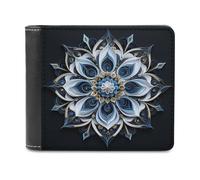 Jubonexis Portafoglio bifold in morbida pelle PU con fiore mandala bianco e blu 3D, portamonete, porta carte di credito, sottile, per uomini e donne