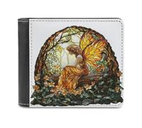 Jubonexis Portafoglio bifold in morbida pelle PU con fiori di fata in vetro colorato, portamonete, porta carte di credito, porta carte di credito sottile, per uomini e donne