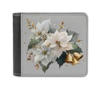 Jubonexis Portafoglio bifold in morbida pelle PU con foglie di agrifoglio con tre campane dorate, portamonete, porta carte di credito, portafoglio sottile per uomini e donne