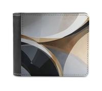 Jubonexis Portafoglio bifold in morbida pelle PU con forme geometriche astratte, nero beige, portamonete, porta carte di credito, portafoglio sottile per uomini e donne
