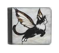 Jubonexis Portafoglio bifold in morbida pelle PU con gatto bianco e nero con ali di fata, portamonete, porta carte di credito, portafoglio sottile per uomini e donne