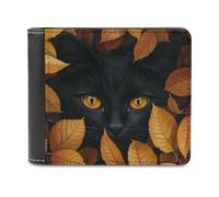 Jubonexis Portafoglio bifold in morbida pelle PU con gatto nero che sbircia foglie autunnali, portamonete, porta carte di credito, portafoglio sottile per uomini e donne