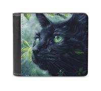 Jubonexis Portafoglio bifold in morbida pelle PU con gatto nero con occhi verdi vivaci, portamonete e carte di credito, portafoglio sottile per uomini e donne