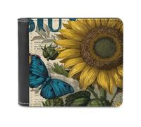 Jubonexis Portafoglio bifold in morbida pelle PU con girasole giallo e farfalla, portamonete e carte di credito, portafoglio sottile per uomini e donne