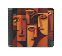 Jubonexis Portafoglio bifold in morbida pelle PU con illustrazione astratta cubista con illustrazione di diversi volti, portamonete, porta carte di credito, sottile, per uomini e donne
