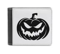 Jubonexis Portafoglio bifold in morbida pelle PU con lanterna a forma di zucca nera, portamonete e carte di credito, porta carte di credito sottile, per uomini e donne