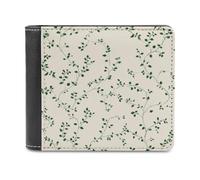 Jubonexis Portafoglio bifold in morbida pelle PU con motivo a vite con foglie verdi salvia avvolgente, portamonete e pass di credito, porta carte di credito sottile, per uomini e donne