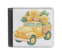 Jubonexis Portafoglio bifold in morbida pelle PU con motivo camion giallo con crisantemi dorati, portamonete, porta carte di credito, portafoglio sottile per uomini e donne
