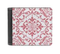 Jubonexis Portafoglio bifold in morbida pelle PU con motivo in porcellana bianca e rosa, portamonete, porta carte di credito, portafoglio sottile per uomini e donne