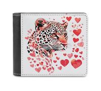 Jubonexis Portafoglio bifold in morbida pelle PU con motivo leopardato rosso e rosa a forma di cuore, portamonete, porta carte di credito, sottile, per uomini e donne