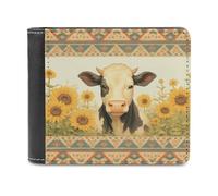 Jubonexis Portafoglio bifold in morbida pelle PU con mucca nel campo dei girasoli, portamonete e pass di credito, porta carte di credito sottile, per uomini e donne