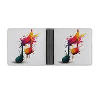 Jubonexis Portafoglio bifold in morbida pelle PU con note musicali singole, con schizzi di arcobaleno, portamonete, porta carte di credito, sottile, per uomini e donne