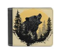Jubonexis Portafoglio bifold in morbida pelle PU con orso che ringhia nel bosco, portamonete e carte di credito, porta carte di credito sottile, per uomini e donne