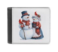 Jubonexis Portafoglio bifold in morbida pelle PU con pupazzo di neve e sua moglie uccellino rosso, portamonete porta carte di credito, portafoglio sottile resistente per uomini e donne