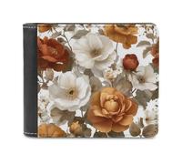 Jubonexis Portafoglio bifold in morbida pelle PU con rose e anemoni, portamonete e carte di credito, porta carte di credito sottile, per uomini e donne