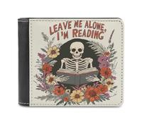 Jubonexis Portafoglio bifold in morbida pelle PU con scheletro che legge fiore, estetica vintage, portamonete, porta carte di credito, portafoglio sottile per uomini e donne