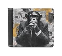 Jubonexis Portafoglio bifold in morbida pelle PU con scimmia, giornale e graffiti, portamonete, porta carte di credito, sottile, per uomini e donne