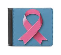 Jubonexis Portafoglio bifold in morbida pelle PU con simbolo della consapevolezza del cancro con nastro rosa su sfondo blu, portamonete e carte di credito, sottile, per uomini e donne