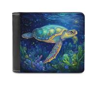 Jubonexis Portafoglio bifold in morbida pelle PU con tartaruga marina che nuota con arte dell'oceano, portamonete, porta carte di credito, portafoglio sottile resistente per uomini e donne