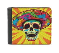 Jubonexis Portafoglio bifold in morbida pelle PU con teschio del Messico, portamonete e carte di credito, porta carte di credito sottile, per uomini e donne