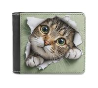 Jubonexis Portafoglio bifold in morbida pelle PU con testa di gatto con foro fuori dal muro, portamonete e carte di credito, portafoglio sottile per uomini e donne