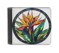 Jubonexis Portafoglio bifold in morbida pelle PU con uccellino del paradiso in vetro colorato, portamonete, porta carte di credito, sottile, per uomini e donne