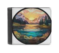 Jubonexis Portafoglio bifold in morbida pelle PU con vetro colorato Mountain Valley Sunset, portamonete e carte di credito, porta carte di credito sottile, per uomini e donne