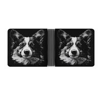 Jubonexis Portafoglio bifold in morbida pelle PU nera e bianca con faccia di Corgi, portamonete e carte di credito, portafoglio sottile resistente per uomini e donne
