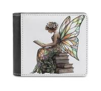 Jubonexis Portafoglio bifold in morbida pelle PU per libri di lettura con fata in vetro colorato, portamonete, porta carte di credito, sottile, per uomini e donne